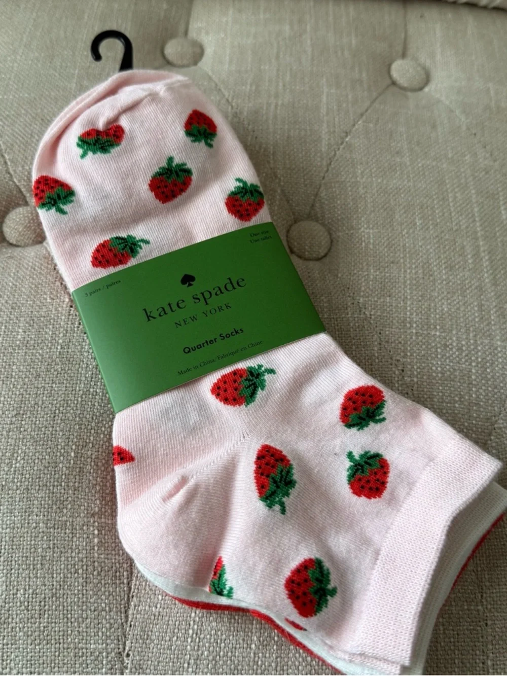 Kate Spade Strawberry Quarter Socks 3-Pack